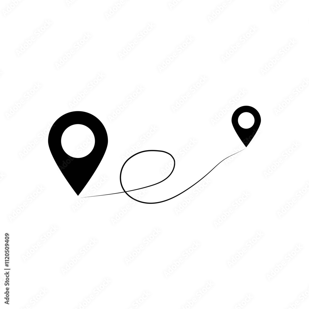 Poster travel route on the map or maps or gps. route location way vector icon. map localization icon