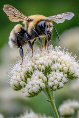 Bees Pollinating a White Flower A Close-Up View of Natures Essential Pollinators in Action