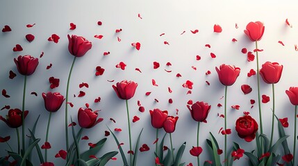 Field of Red Tulips With Windmill in Background