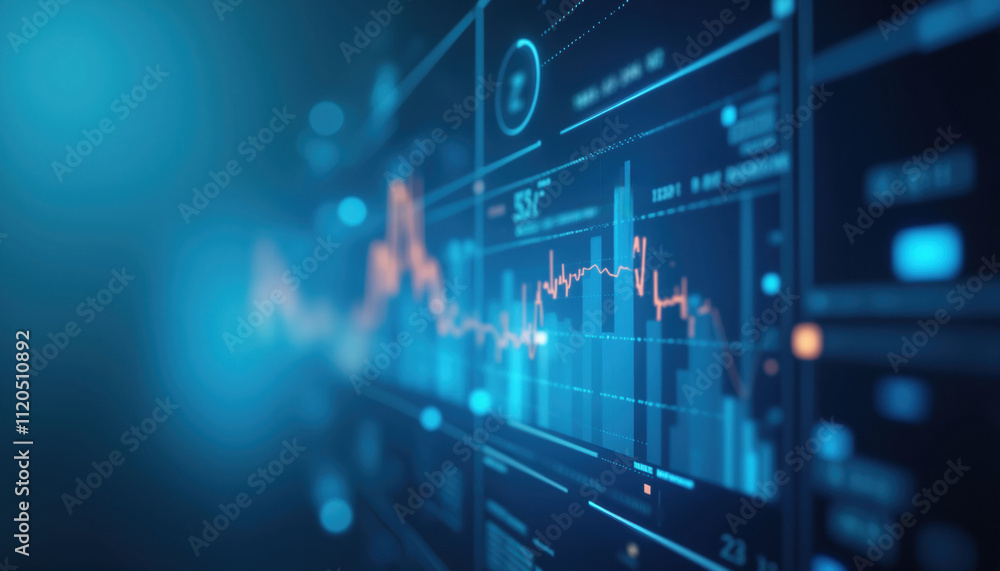 Poster digital financial dashboard with graphs: close-up of a digital financial dashboard displaying multip