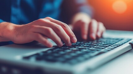 Hands Typing on Keyboard in Support Environment, Tech support help desk issues troubleshooting concept.
