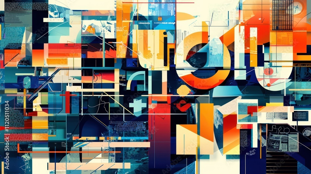 Poster abstract composition with vibrant shapes and patterns.