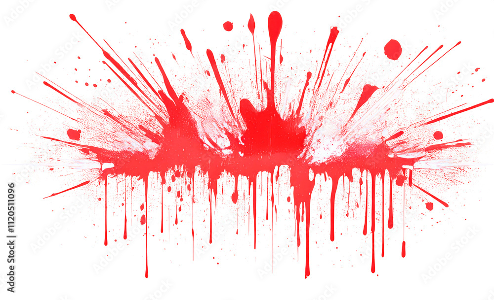 Poster a striking splash of red paint with varied drips and splatters, creating a dynamic and dramatic effe