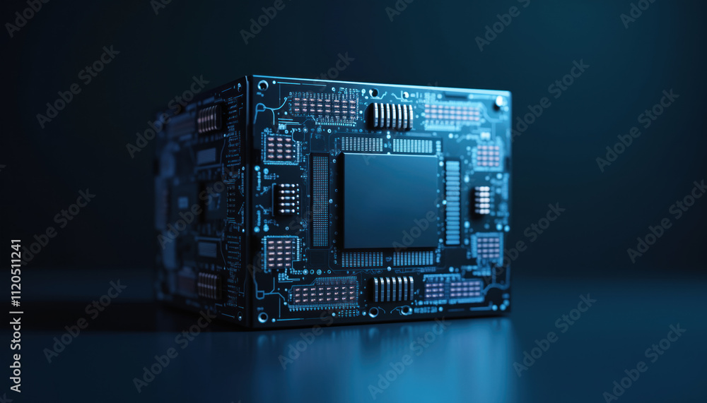 Poster advanced cpu on blue circuit board: close-up of an advanced cpu on a blue circuit board, symbolizing