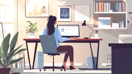 Woman Working from Home Office