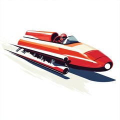 a bobsled clipart, winter sports equipment, flat red and white design, isolated on white background