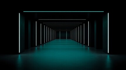 Futuristic Tunnel with Neon Arches and Dark Minimalist Design