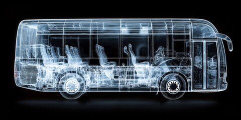 Transparent view of a modern bus technology and interior design features