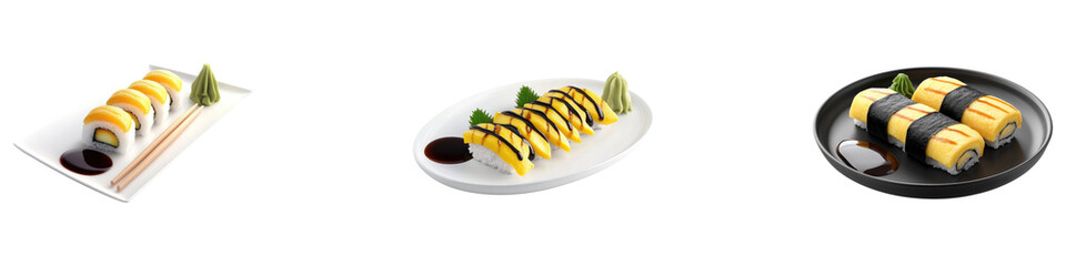 Tam ago sushi isolated on transparent background, Set of