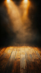 Spotlit Wooden Stage with Warm Dramatic Lighting