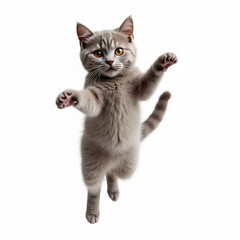 Obraz premium Playful Kitten Leap - Cute Cat Photo, White Background