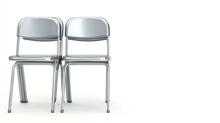 Two stacked metal chairs on a plain white background, emphasizing simplicity and design.