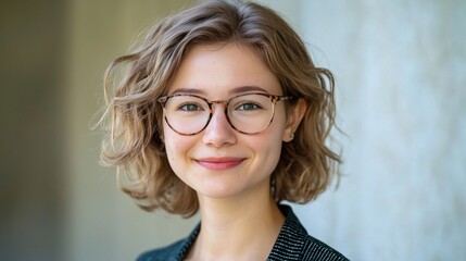 Obraz premium Portrait of a smiling young woman with glasses.