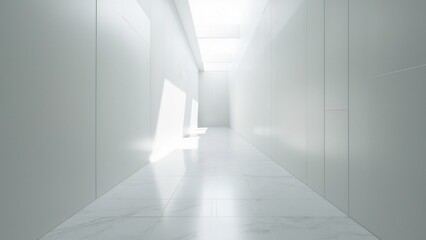 Obraz premium Serene Minimalist Corridor, Empty White Pathway with Natural Light, Perfect for Art or Design