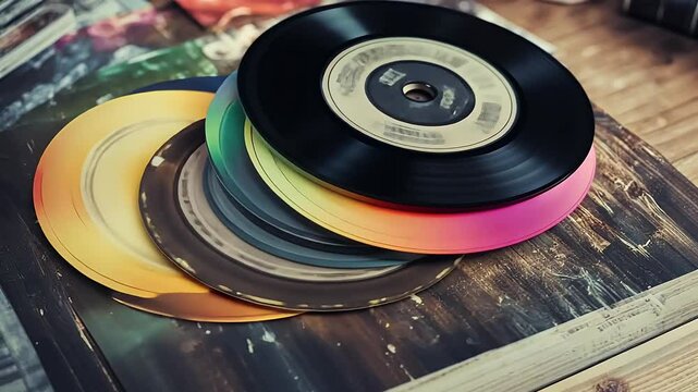 seven inch vinyl single color records sleeves record sleeve music sound audio colours paper cardboard cover plastic entertainment retro vintage label blank track party
