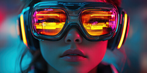 Futuristic Retro-Tech Fashion with Neon Goggles Merging Past and Present Aesthetics