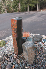 Modern stone water feature or driveway fountain