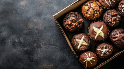 Fototapeta premium Sweet Delights: Assorted Muffins in a Gift Box