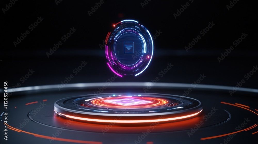 Poster futuristic holographic interface displaying a message icon.