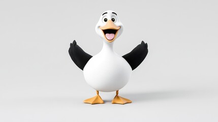 Obraz premium A cheerful cartoon duck with outstretched wings and a big smile.