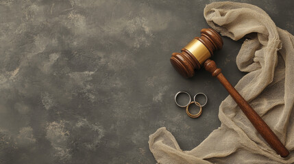 "End of a Chapter: Divorce Process Symbolized with Gavel and Wedding Rings"