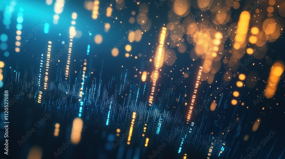 Poster abstract digital background with glowing particles and lines.