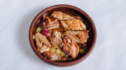 Chicken stew in pot top view