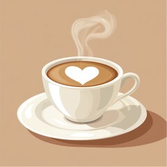 Obraz premium Steaming cup of coffee with heart-shaped latte art.