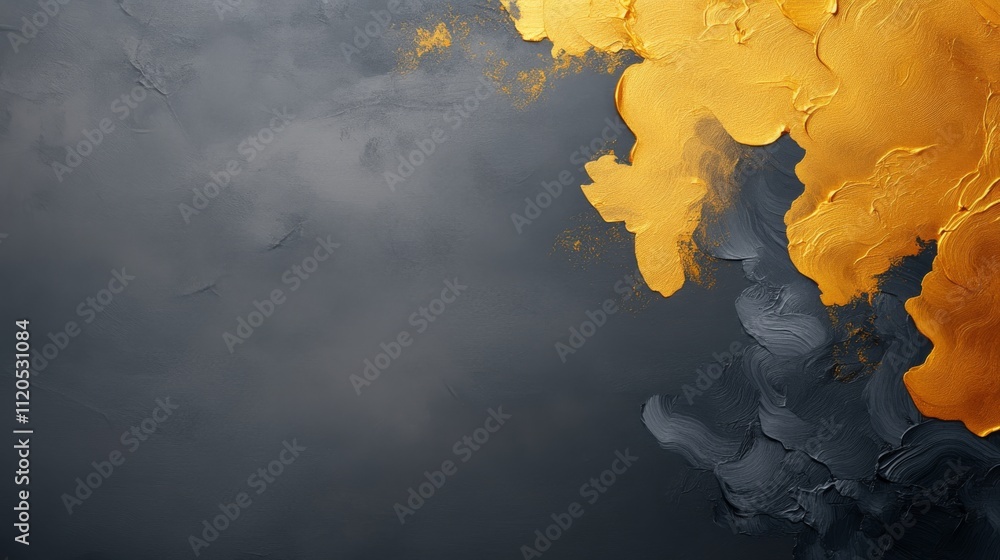 Poster textured metallic background showcases intricate layers of silver and gold paint with abstract shape