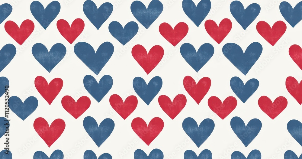 Aufkleber a pattern of hearts in red and blue, arranged to form an intricate grid on a white background the he
