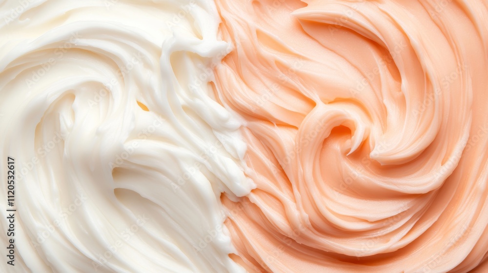 Poster Softly illuminated creamy swirls in orange and white create a beautiful abstract design with a smooth texture, leaving space for creative expressions on the right