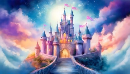 Fototapeta premium Digital Painting of a Castle on a Mountaintop