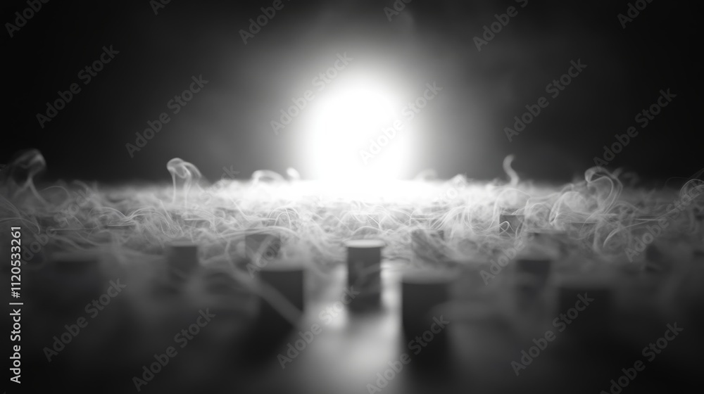 Poster Softly curling smoke forms abstract shapes and gradients, creating a mysterious atmosphere with ample copy space for text or branding on the right side