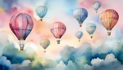 Obraz premium Pastel Hot Air Balloons in a Cloudy Sky