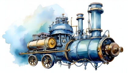 Fototapeta premium Watercolor Illustration of a Steam-Powered Engine