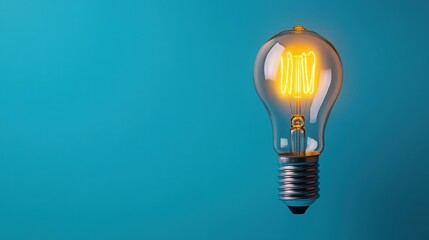 Bright Light Bulb Glowing Against a Solid Blue Background for Creative Project Inspiration and Illumination Ideas