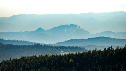 Pieniny landscape with fog with visible layers