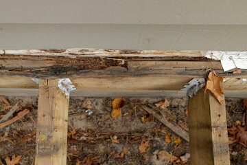 Deck Ledger Board Incorrectly Installed over Wood Siding has led to Extensive Dry Rot and Damage