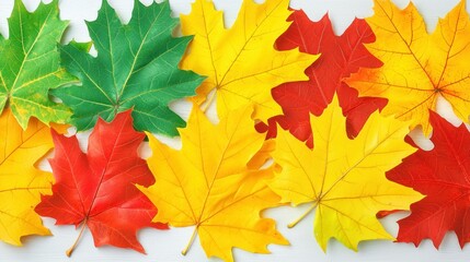 Obraz premium Colorful autumn leaves in various shades on a surface.