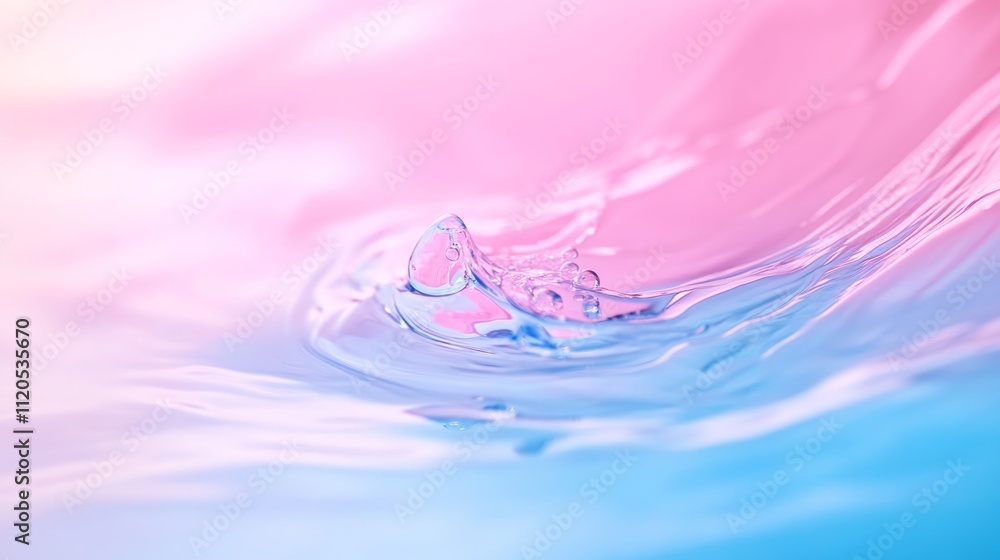 Poster A delicate soap bubble displays vibrant reflections of blue, pink, and gold, illuminated by soft light, creating mesmerizing abstract patterns on its surface