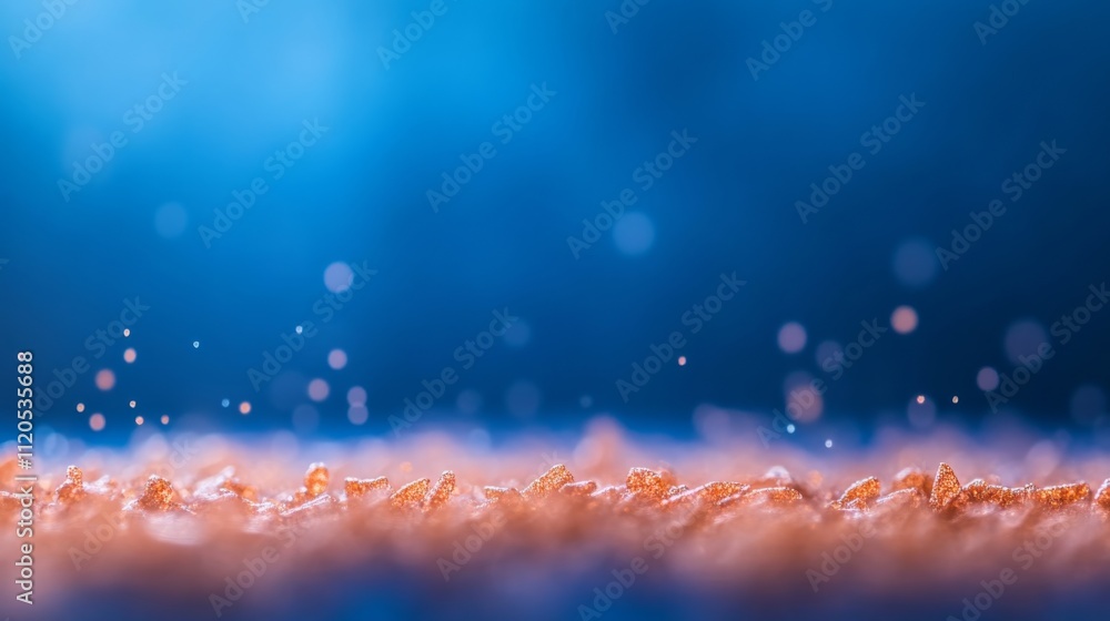 Poster shimmering rose-gold glitter particles are scattered across a blurred indigo background, forming a d