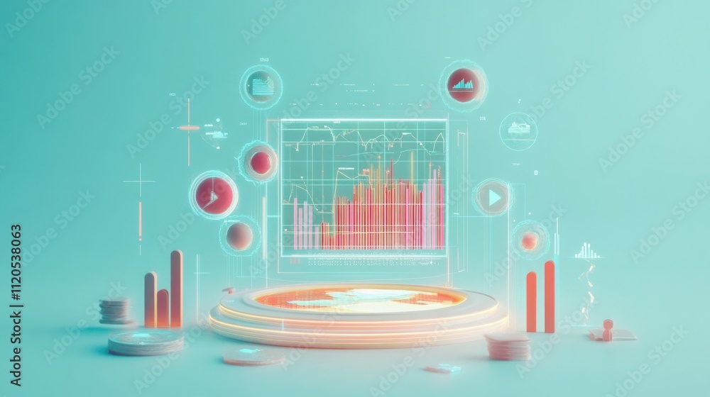 Poster Futuristic Data Visualization On A Platform