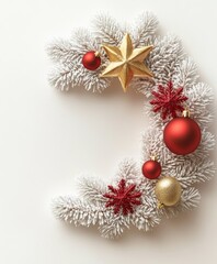 A beautifully crafted Christmas wreath adorned with vibrant ornaments, resting elegantly on a pristine white surface, embodying holiday cheer.