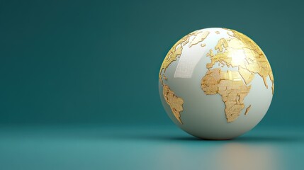 Gold Detailed Globe On Teal Background