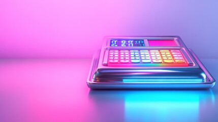 Neon Lit Chrome Calculator Displaying Numbers