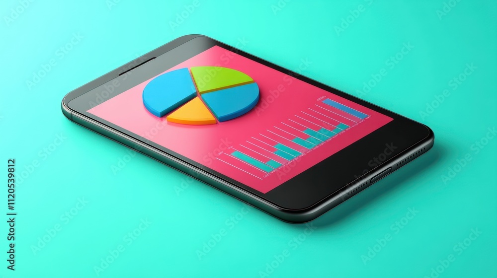 Poster Smartphone Displaying Colorful Charts and Graphs