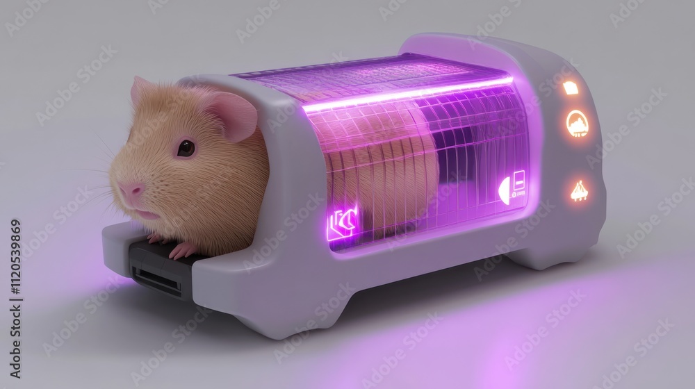 Poster hamster inside futuristic toaster style device