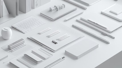 White Office Supplies Arranged On A White Surface