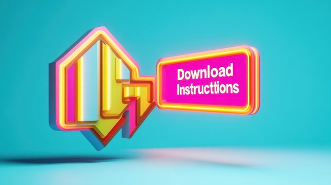 Colorful Arrow Points to Download Instructions Sign