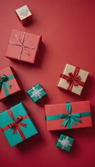 Obraz premium colorful background with presents, christmas gifts, boxes with ribbon, xmas giftboxes